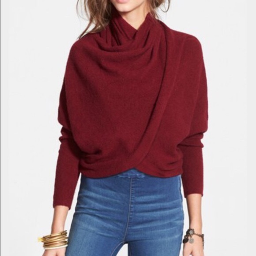 Free People Maroon Wrap Sweater